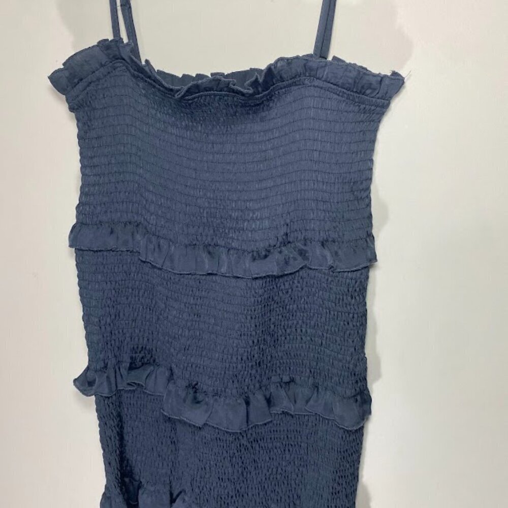 Mable Navy Satin Smocked Ruffle Mini Dress - Picture 3 of 6